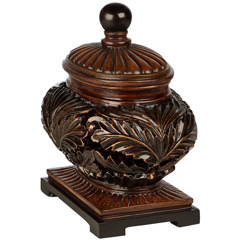 Image 7 Weldona 9 inch High Vine and Leaf Wood Finish Jar with Lid more views