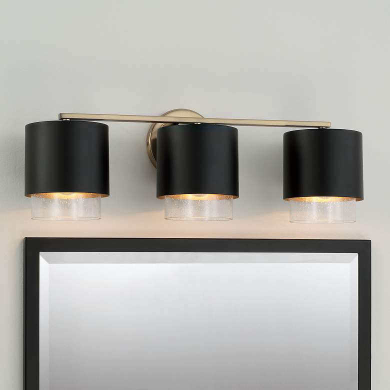 Image 1 Weller 24 1/4" Wide Matte Brass and Black 3-Light Bath Light