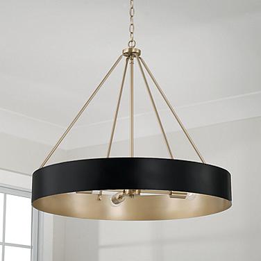 Weller 27 1/2" Wide Matte Brass and Black 4-Light Chandelier
