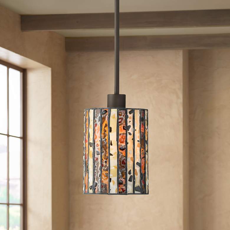 Image 1 Welles 8" Wide Bronze Tiffany Glass Mini Pendant Light