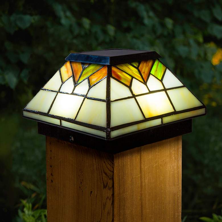Image 2 Wellington 5"x5" Stained Glass Outdoor LED Solar Post Cap more views