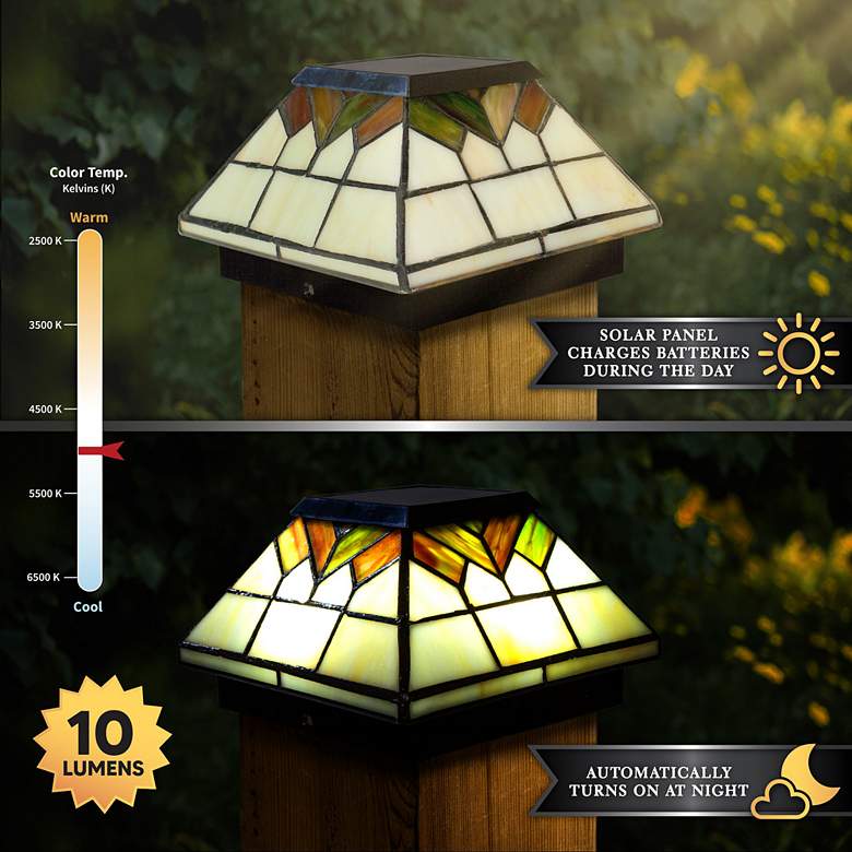 Image 4 Wellington 5"x5" Stained Glass Outdoor LED Solar Post Cap more views