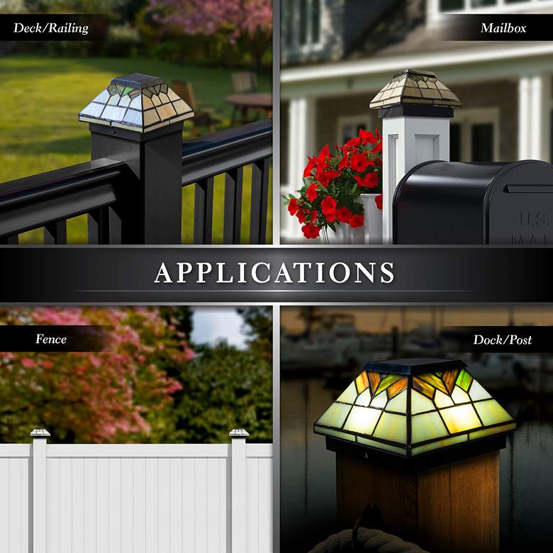 Image 5 Wellington 5"x5" Stained Glass Outdoor LED Solar Post Cap more views