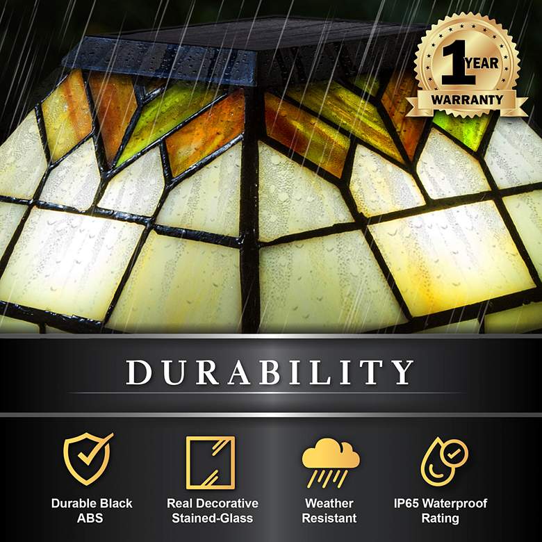 Image 6 Wellington 5"x5" Stained Glass Outdoor LED Solar Post Cap more views
