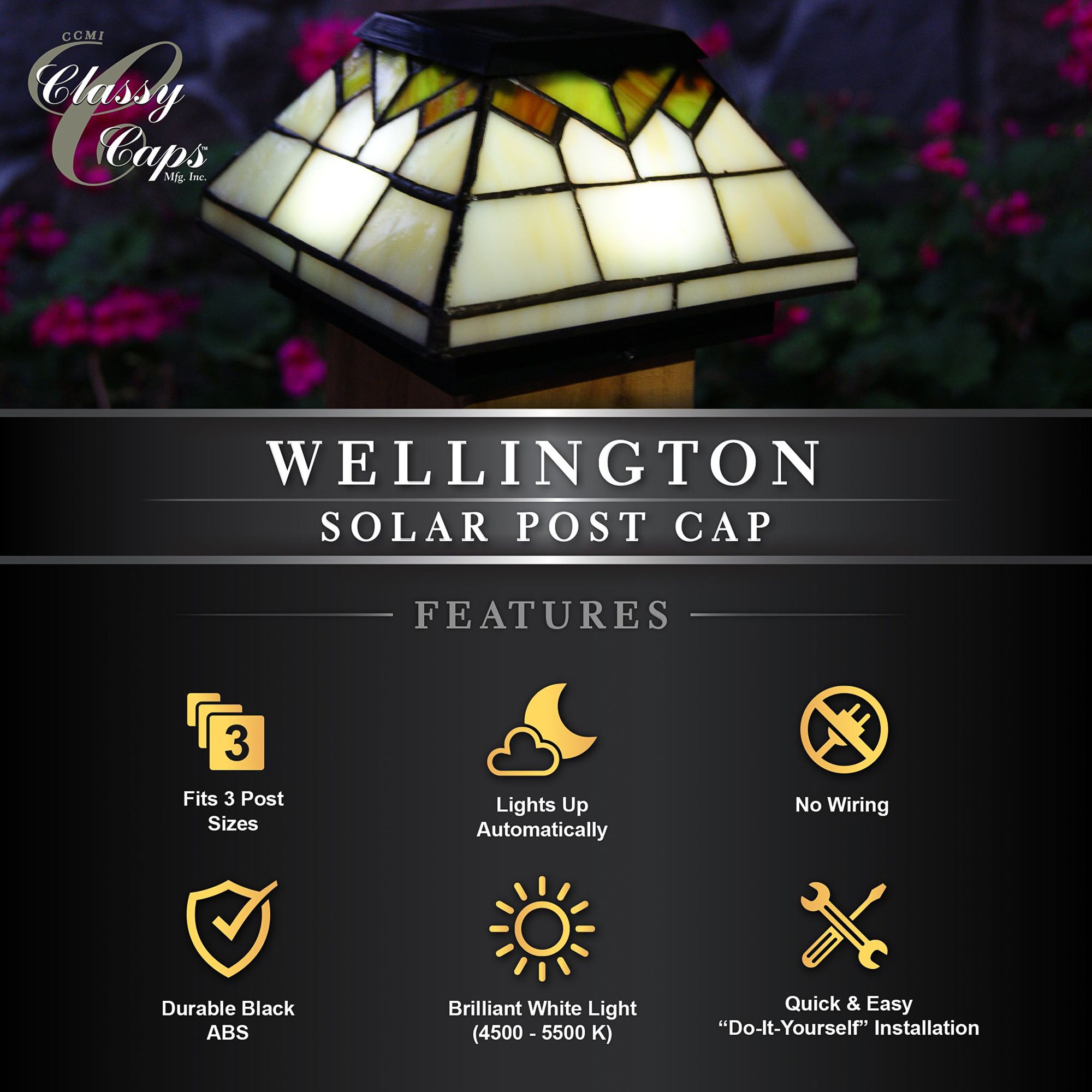 Watch A Video About the Wellington Stained Glass Outdoor LED Solar Post Cap