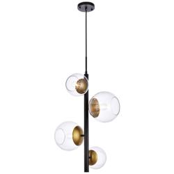 Wells 18" Pendant In Black And Brass With Clear Shade