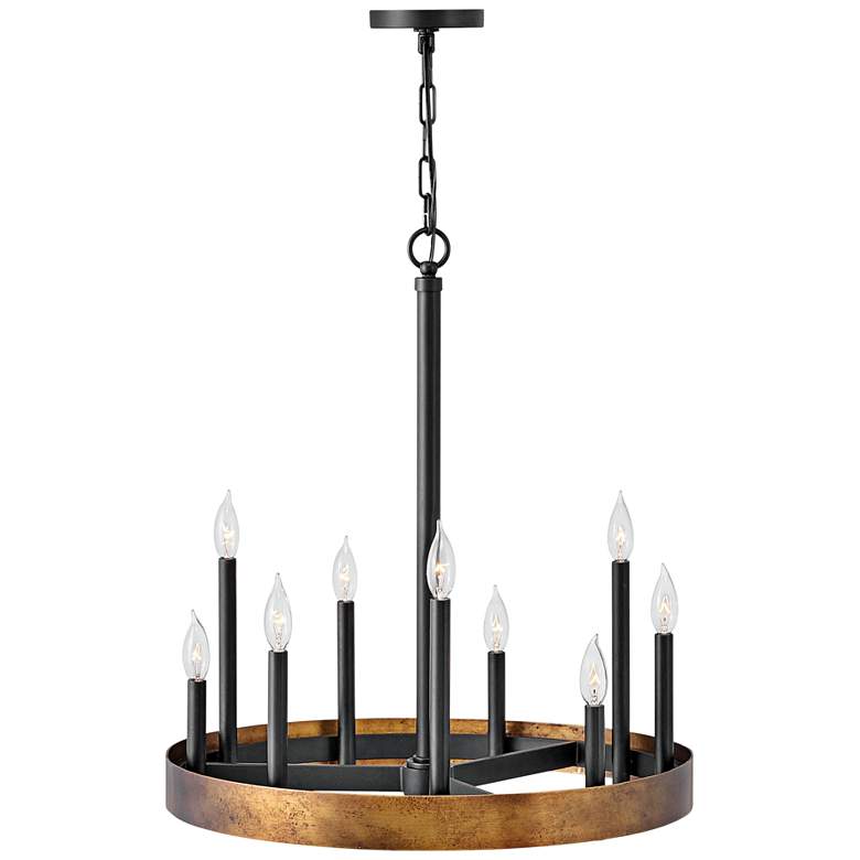 Image 2 Wells 24 inch Wide Weathered Brass and Black 9-Light Chandelier