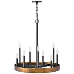 Wells 24&quot; Wide Weathered Brass and Black 9-Light Chandelier