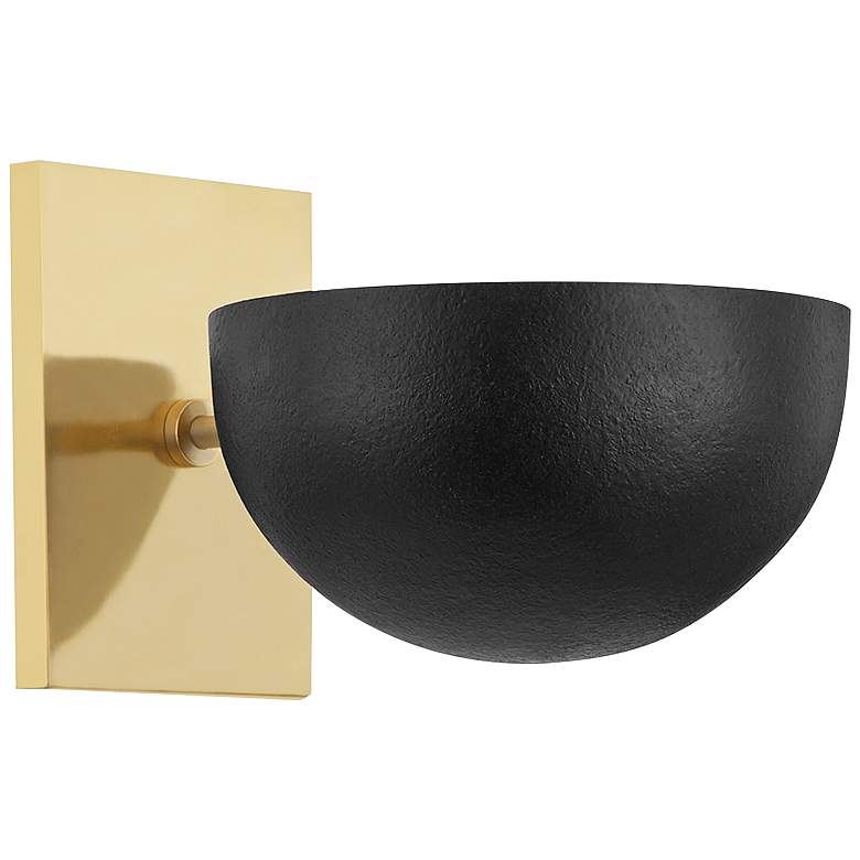 Image 1 Wells 6" High Aged Brass and Black Plaster Wall Sconce