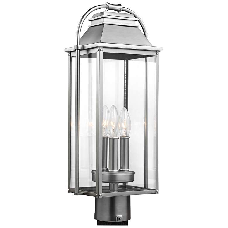 Image 1 Wellsworth 20 3/4"H Brushed Steel 3-Light Outdoor Post Light