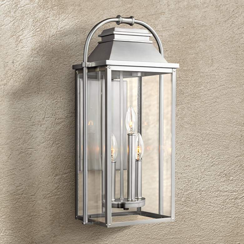 Image 1 Wellsworth 22 3/4 inchH Brushed Steel 3-Light Outdoor Wall Light