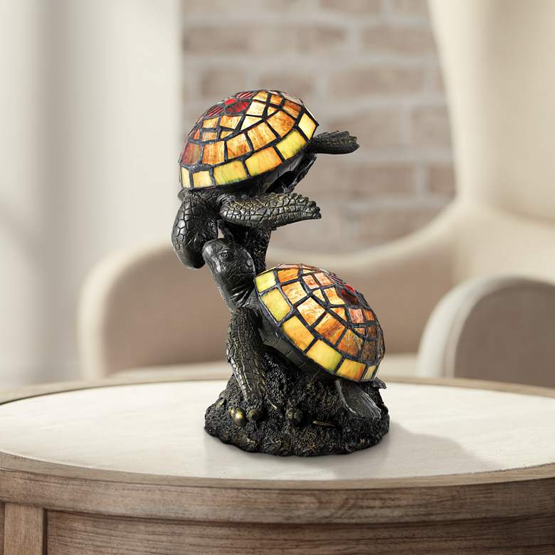 Image 1 Wellton 10 3/4 inch High Tiffany-Style Turtle Uplight Table Lamp