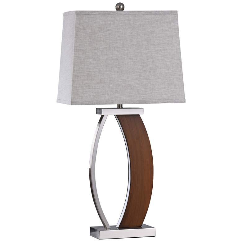 Image 1 Wellwood Brown Wood and Steel Table Lamp w/ LED Night Light