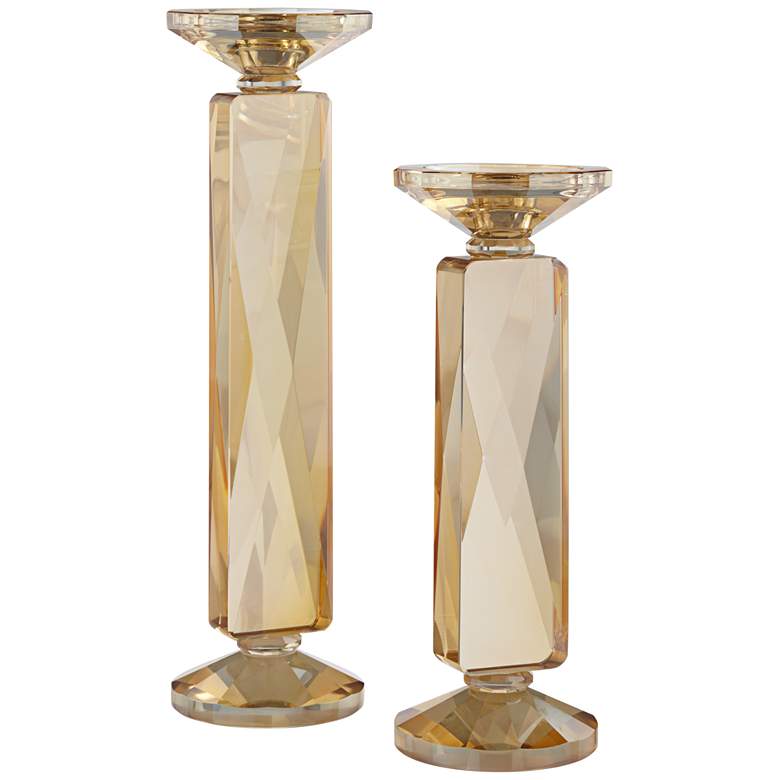 Image 1 Wembley Amber Glass Pillar Candle Holders Set of 2