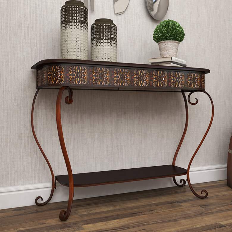 Image 1 Wembly 43" Wide Brown Floral 1-Shelf Console Table
