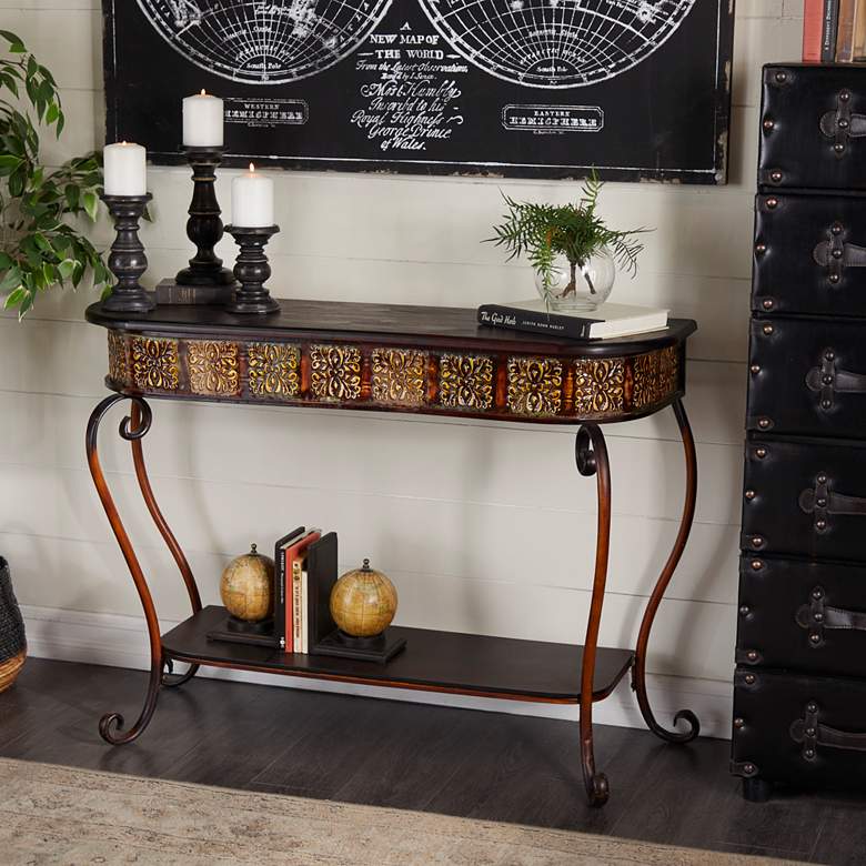 Image 7 Wembly 43" Wide Brown Floral 1-Shelf Console Table more views