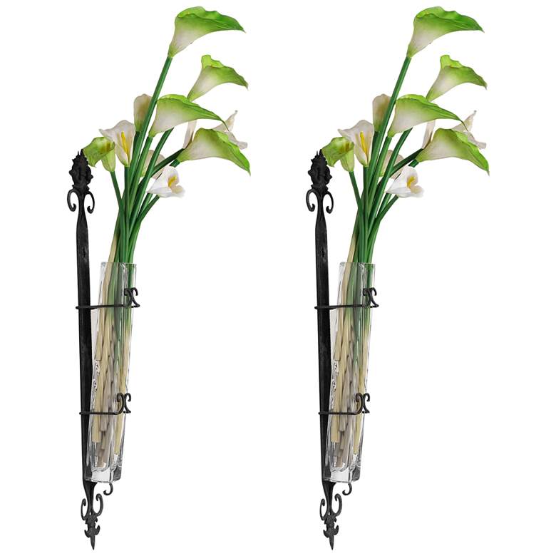 Image 1 Wendell Bud Black and Clear 29 inchH Wall Mounted Vases Set of 2