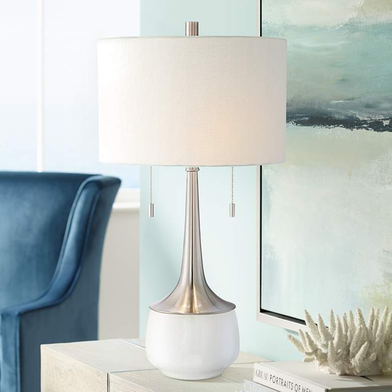 Image 1 Wendy Ceramic and Brushed Nickel 2-Light Modern Table Lamp