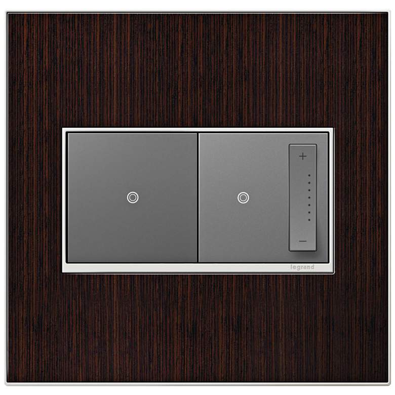 Image 1 Wenge Wood 2-Gang Real Metal Wall Plate w/ Switch and Dimmer