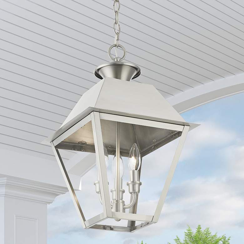 Image 2 Wentworth 19"H Brushed Nickel 3-Light Outdoor Hanging Light