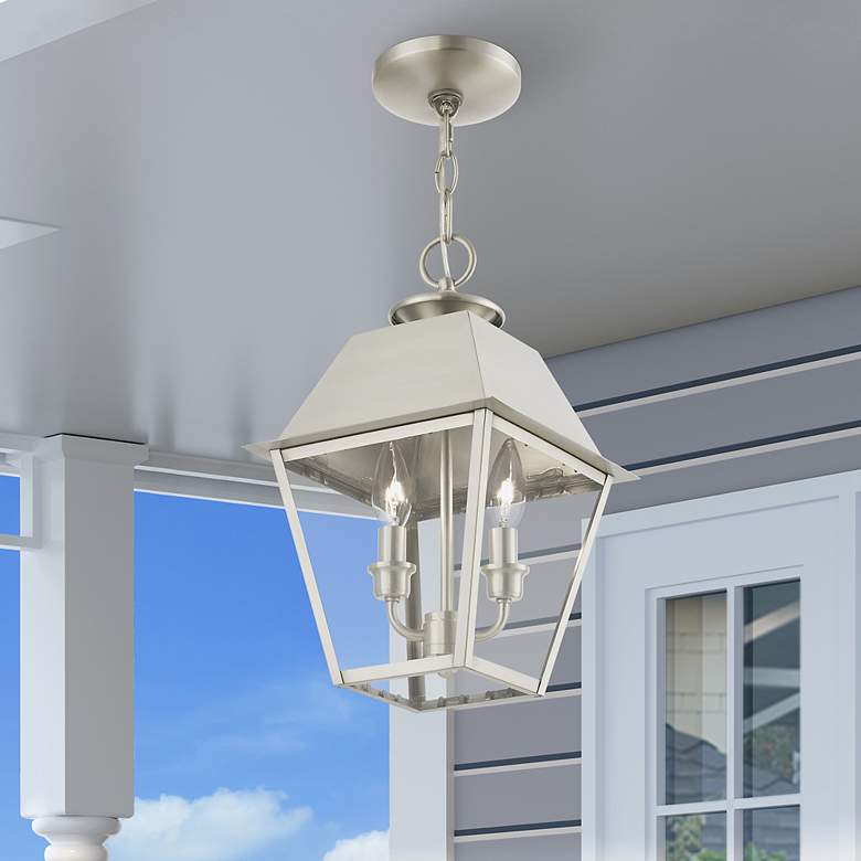 Image 1 Wentworth 2 Light Brushed Nickel Outdoor Medium Pendant Lantern