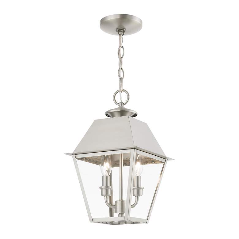 Image 3 Wentworth 2 Light Brushed Nickel Outdoor Medium Pendant Lantern more views