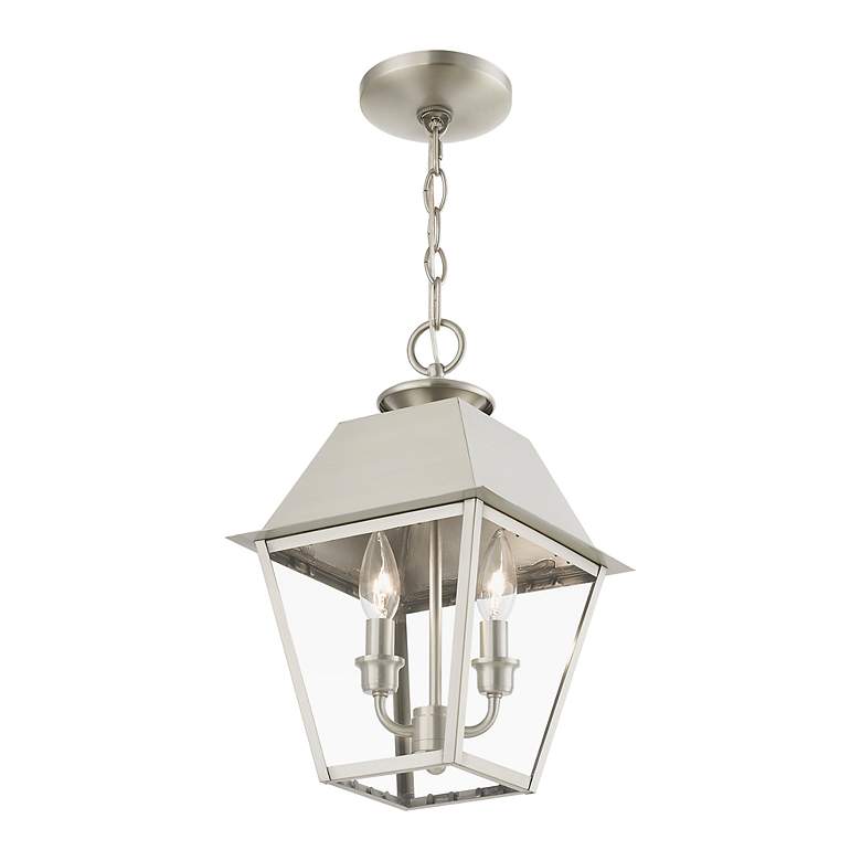 Image 4 Wentworth 2 Light Brushed Nickel Outdoor Medium Pendant Lantern more views