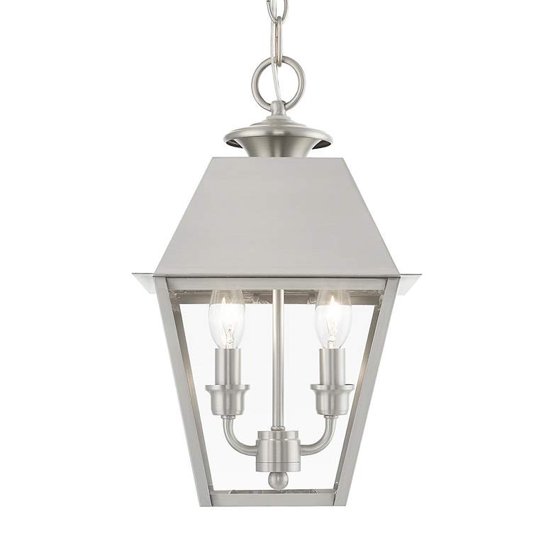 Image 5 Wentworth 2 Light Brushed Nickel Outdoor Medium Pendant Lantern more views