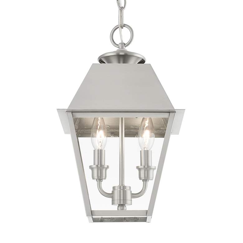 Image 6 Wentworth 2 Light Brushed Nickel Outdoor Medium Pendant Lantern more views