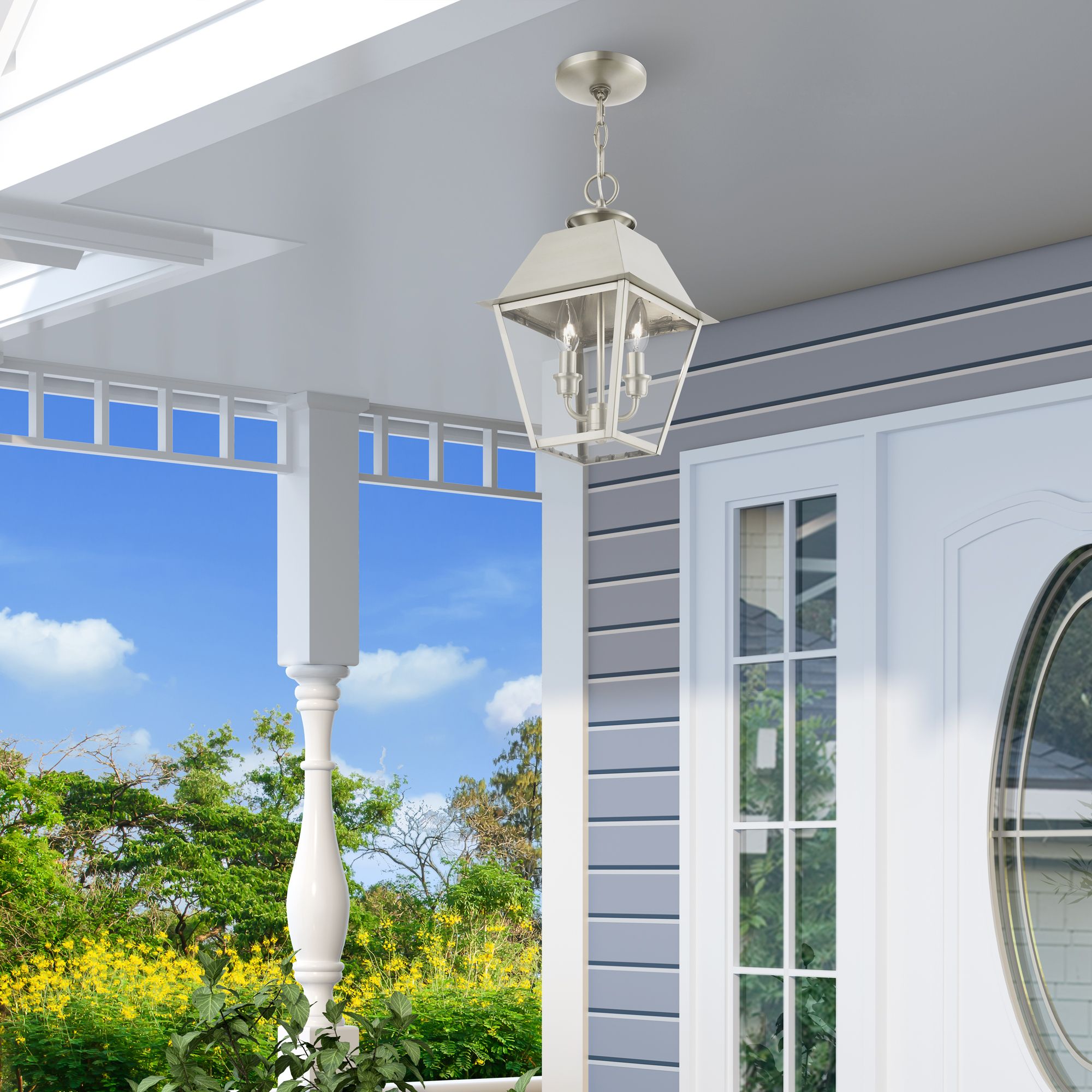 Wentworth 2 Light Brushed Nickel Outdoor Medium Pendant Lantern