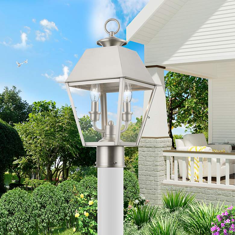 Image 1 Wentworth 2 Light Brushed Nickel Outdoor Medium Post Top Lantern