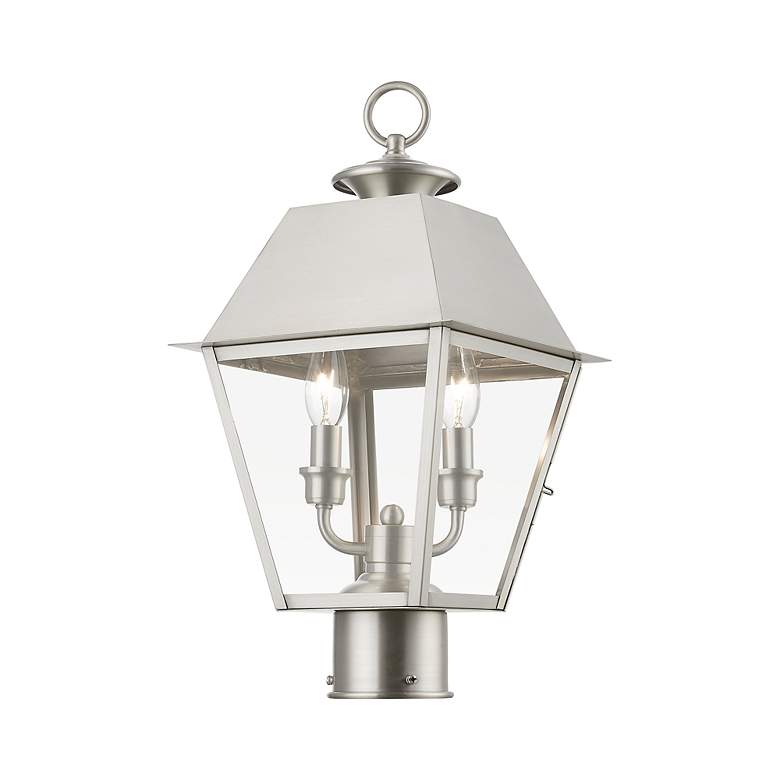 Image 4 Wentworth 2 Light Brushed Nickel Outdoor Medium Post Top Lantern more views