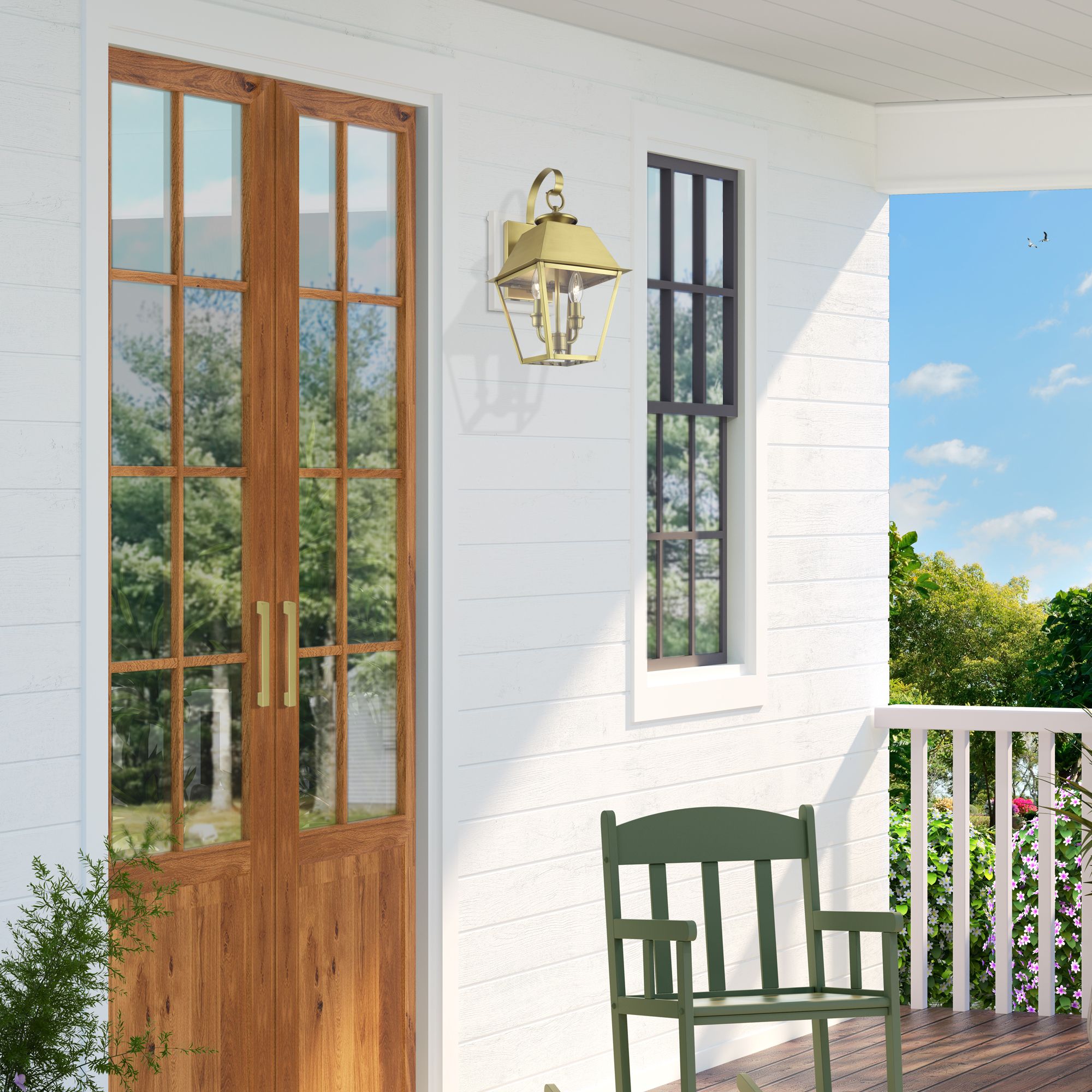 Wentworth 2 Light Natural Brass Outdoor Medium Wall Lantern