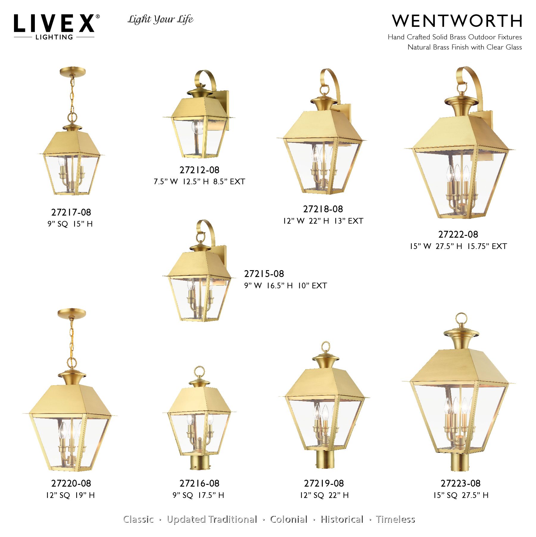 Wentworth 2 Light Natural Brass Outdoor Medium Wall Lantern