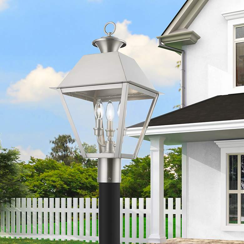 Image 1 Wentworth 3 Light Brushed Nickel Outdoor Large Post Top Lantern