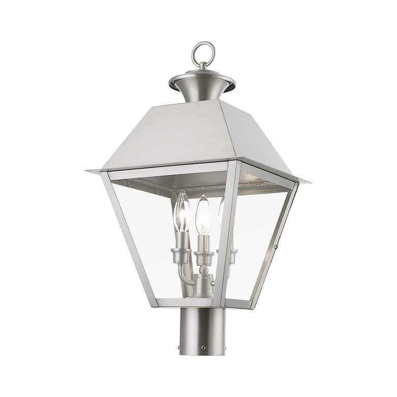 Image 3 Wentworth 3 Light Brushed Nickel Outdoor Large Post Top Lantern more views