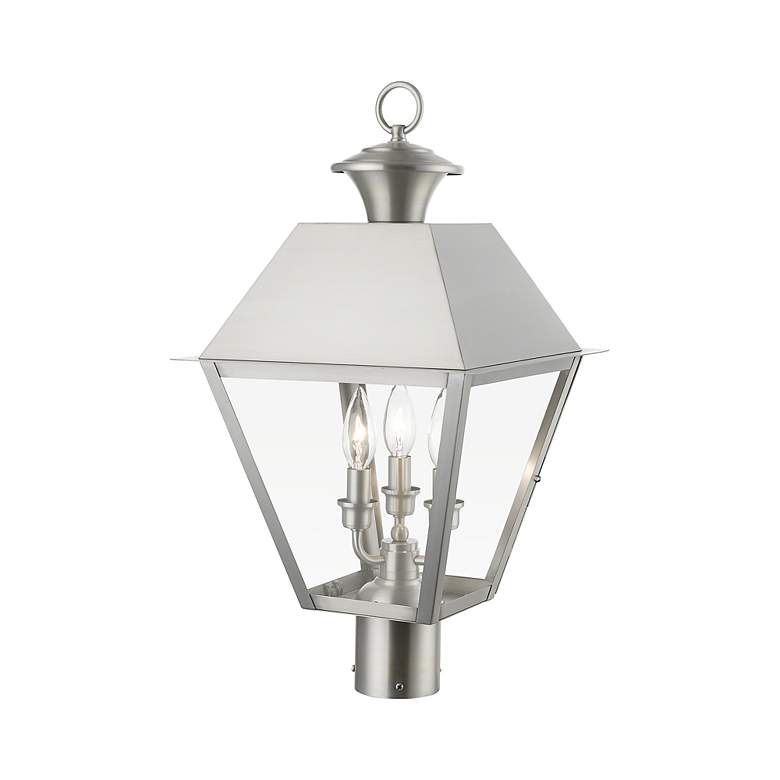 Image 4 Wentworth 3 Light Brushed Nickel Outdoor Large Post Top Lantern more views