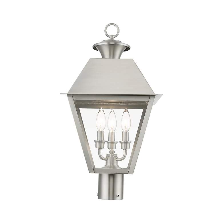 Image 6 Wentworth 3 Light Brushed Nickel Outdoor Large Post Top Lantern more views