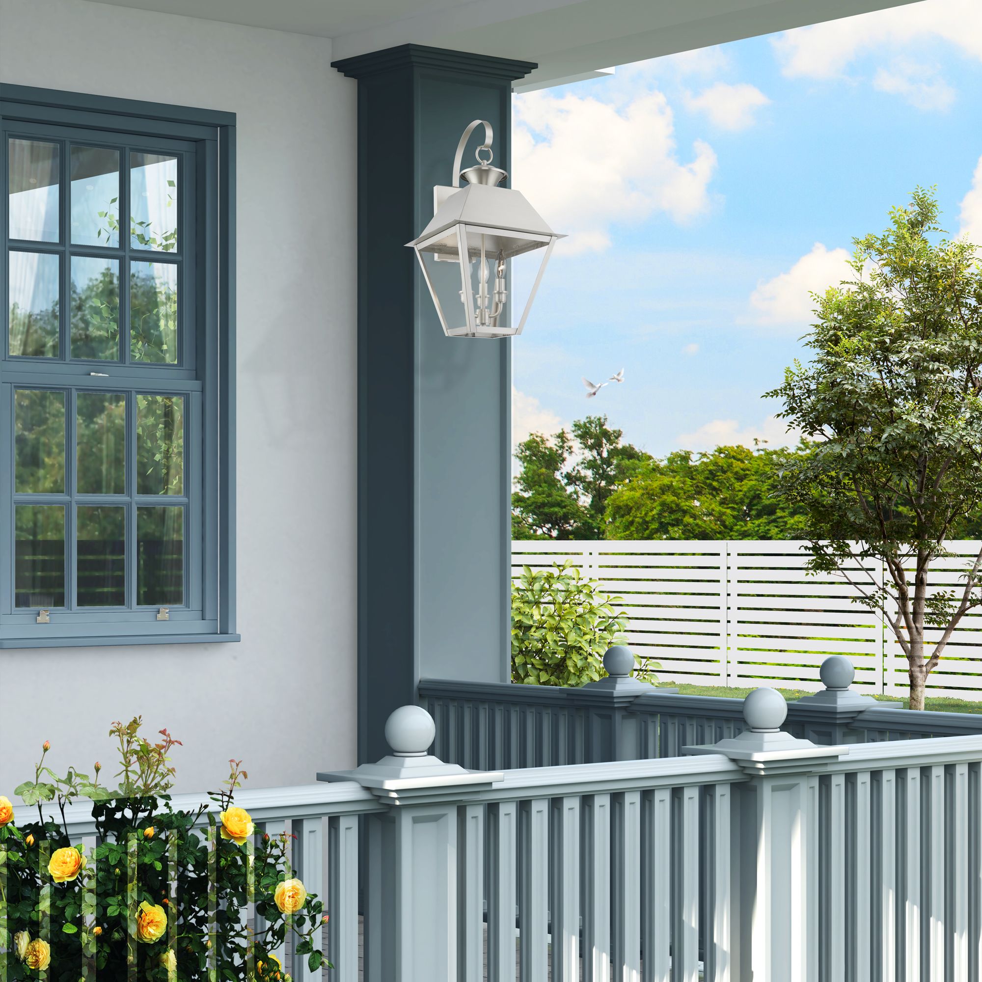Wentworth 3 Light Brushed Nickel Outdoor Large Wall Lantern