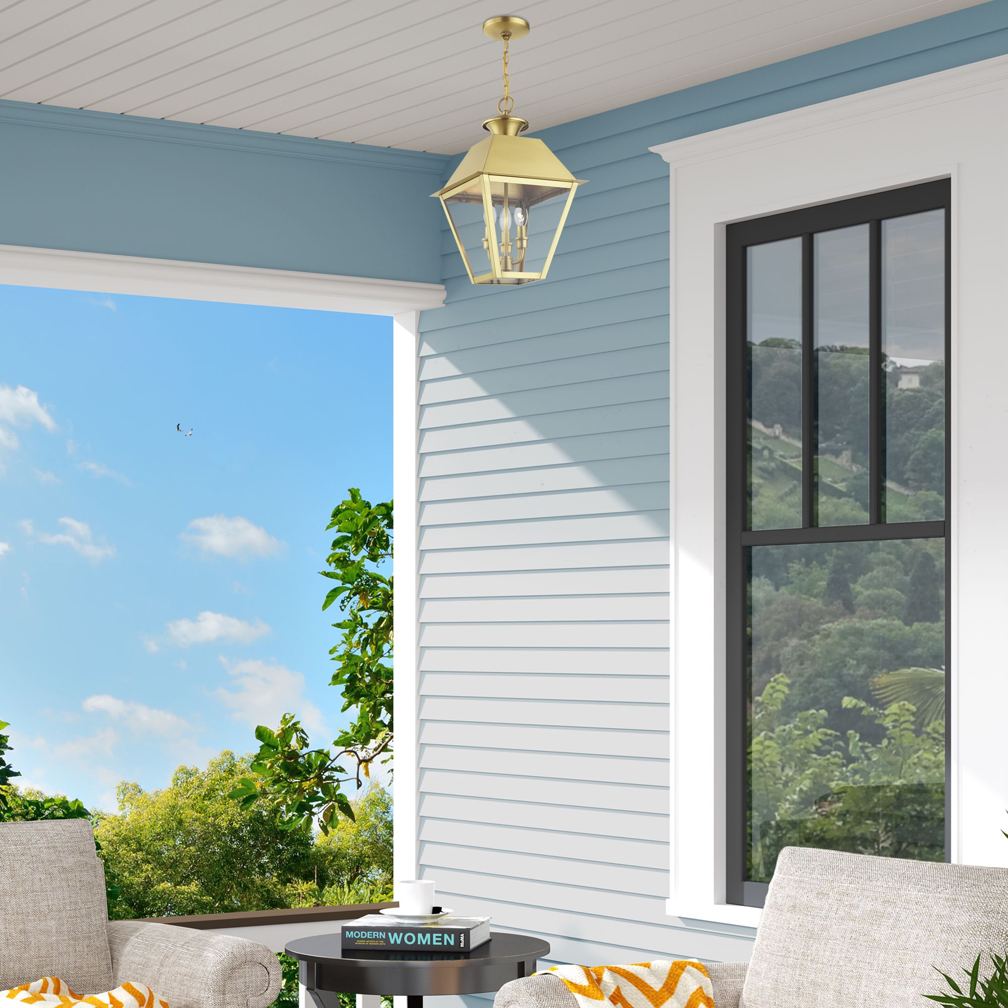 Wentworth 3 Light Natural Brass Outdoor Large Pendant Lantern