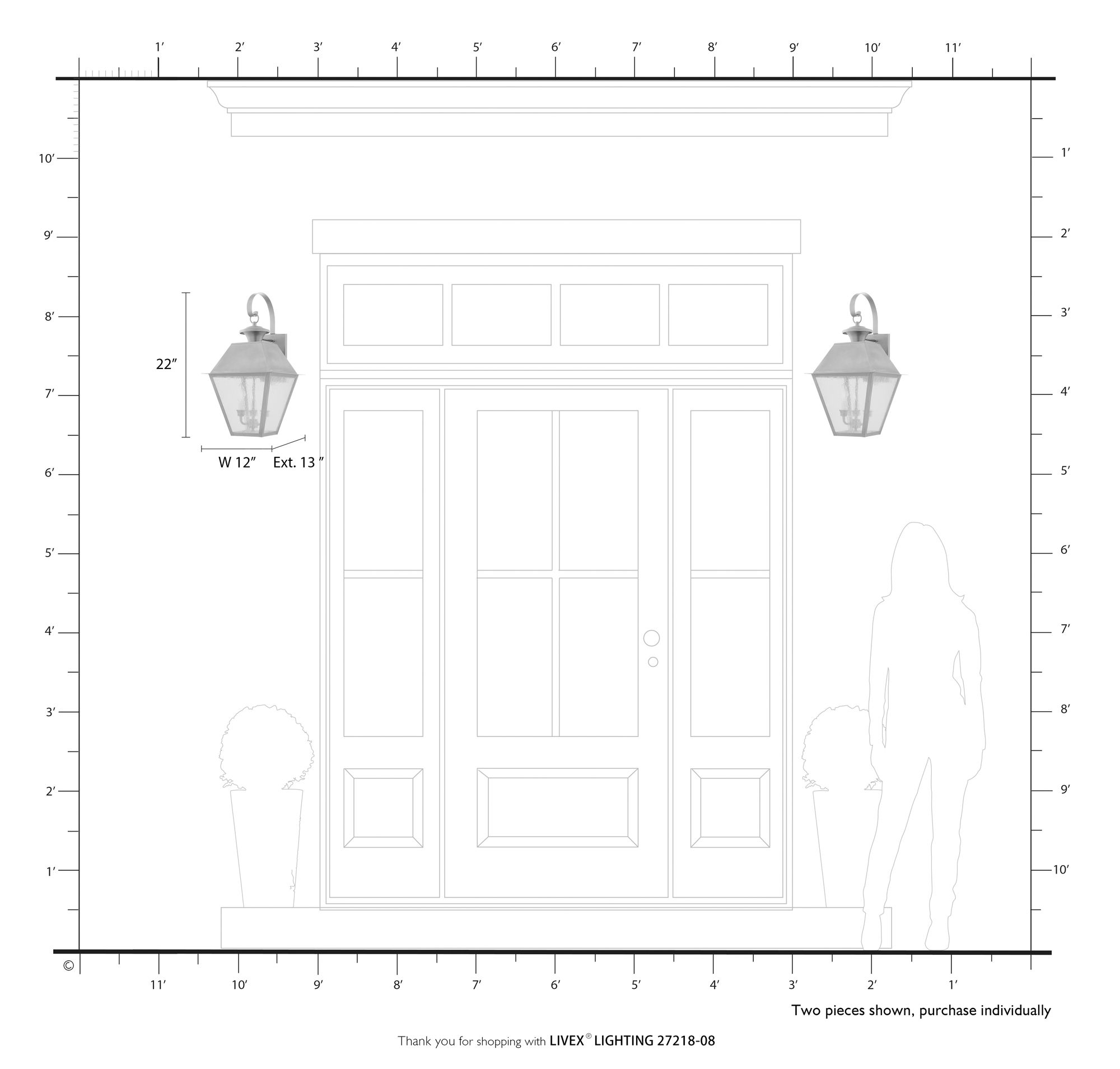 Wentworth 3 Light Natural Brass Outdoor Large Wall Lantern