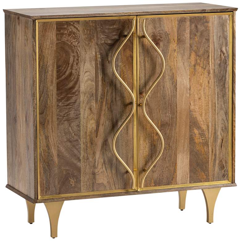 Image 1 Wentworth 40" Wide Mango Wood and Gold Iron 2-Door Cabinet