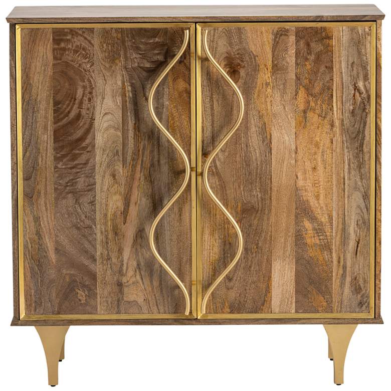 Image 3 Wentworth 40" Wide Mango Wood and Gold Iron 2-Door Cabinet more views