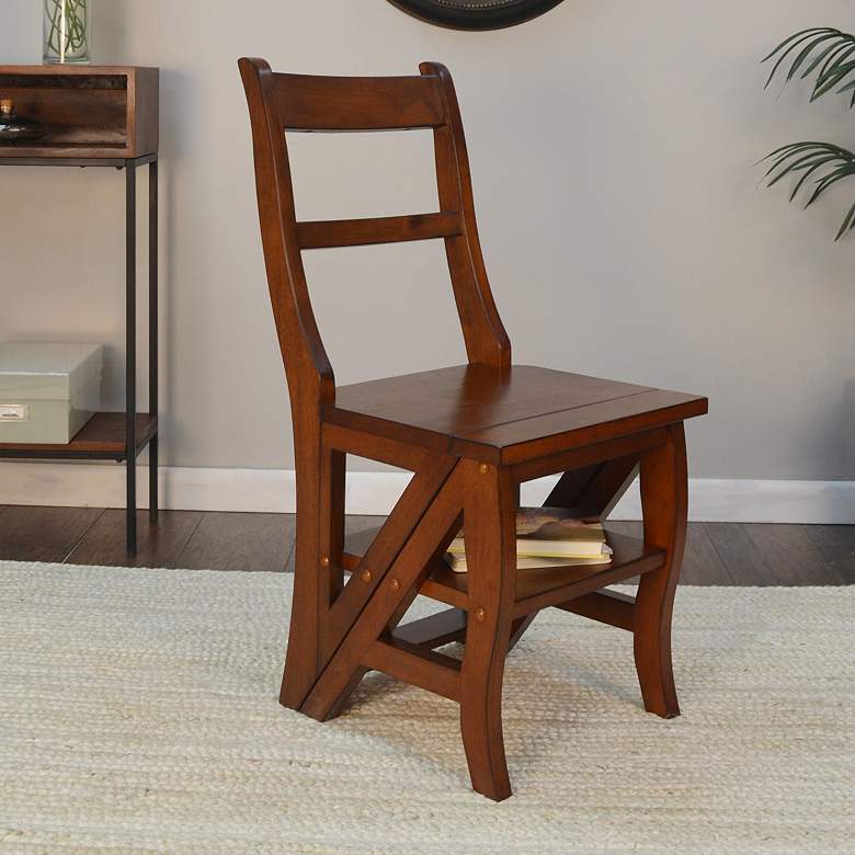 Library Ladder Chair Chestnut Wood Folding Library Ladder Chair - #8468F | Lamps Plus