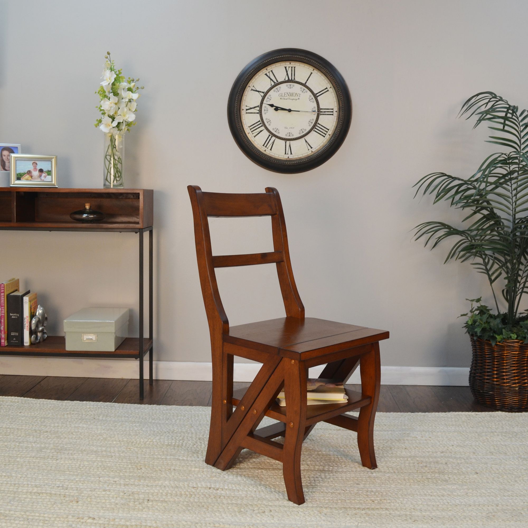 Wentworth Chestnut Wood Folding Library Ladder Chair