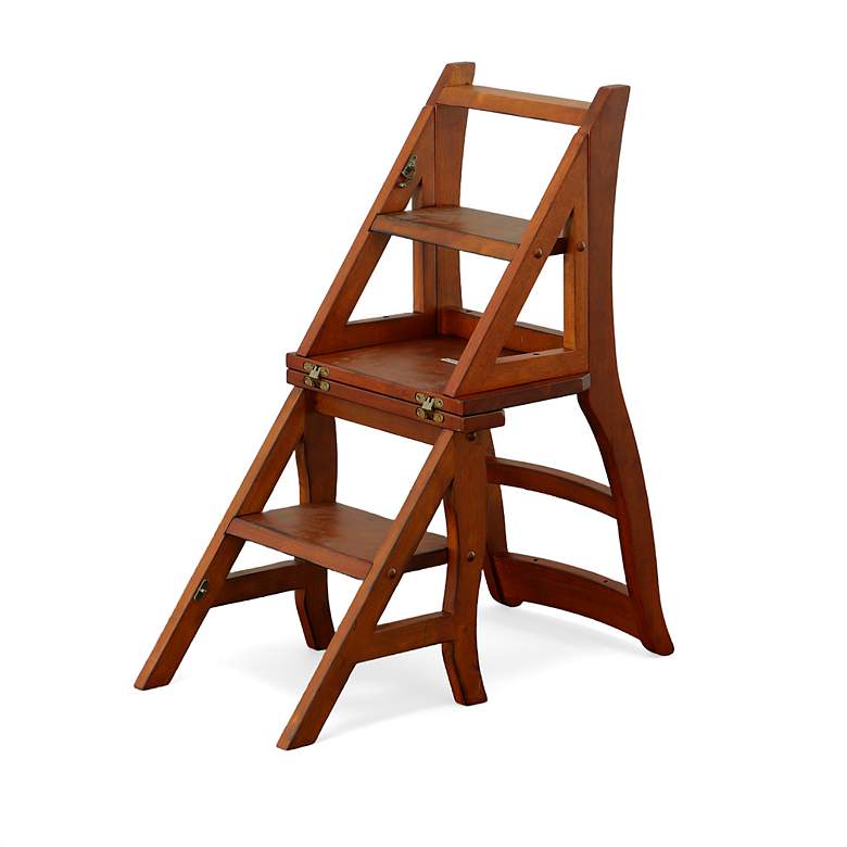Library Ladder Chair Chestnut Wood Folding Library Ladder Chair - #8468F | Lamps Plus