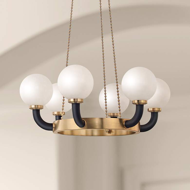 Image 1 Werner 34 1/2" Wide Aged Brass and Black 6-Light Chandelier