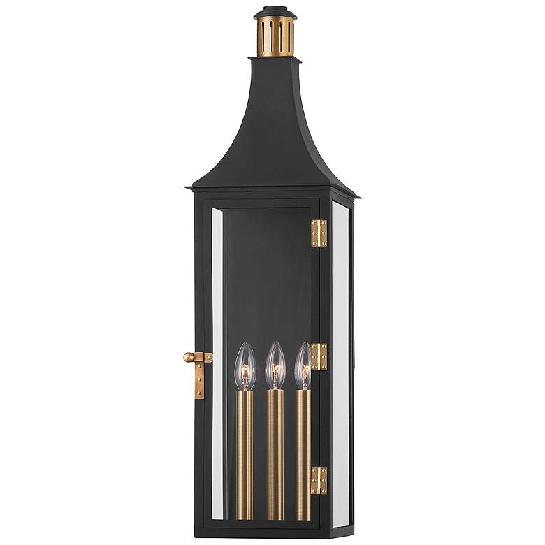 Image 1 Wes 30 3/4" High Black and Brass Outdoor Lantern Wall Light