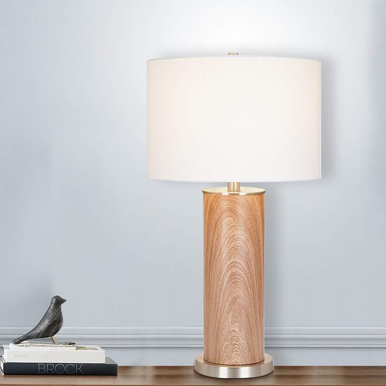 Image 1 Wescott Oak Wood Column LED Table Lamp