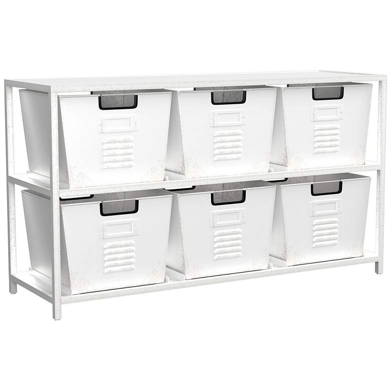 Image 2 Wesla 43 3/4 inch Wide White Metal Storage Shelf with 6 Bins
